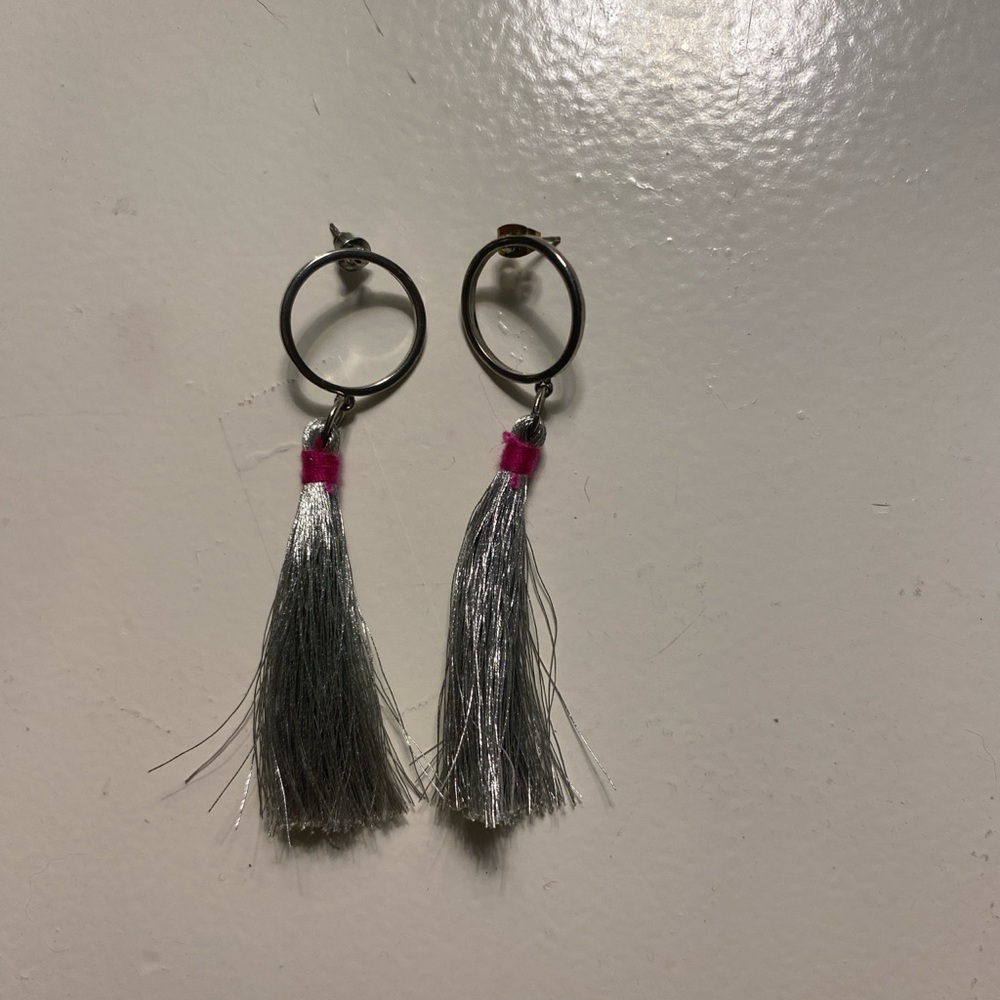 Silver and Pink Tassel Earrings